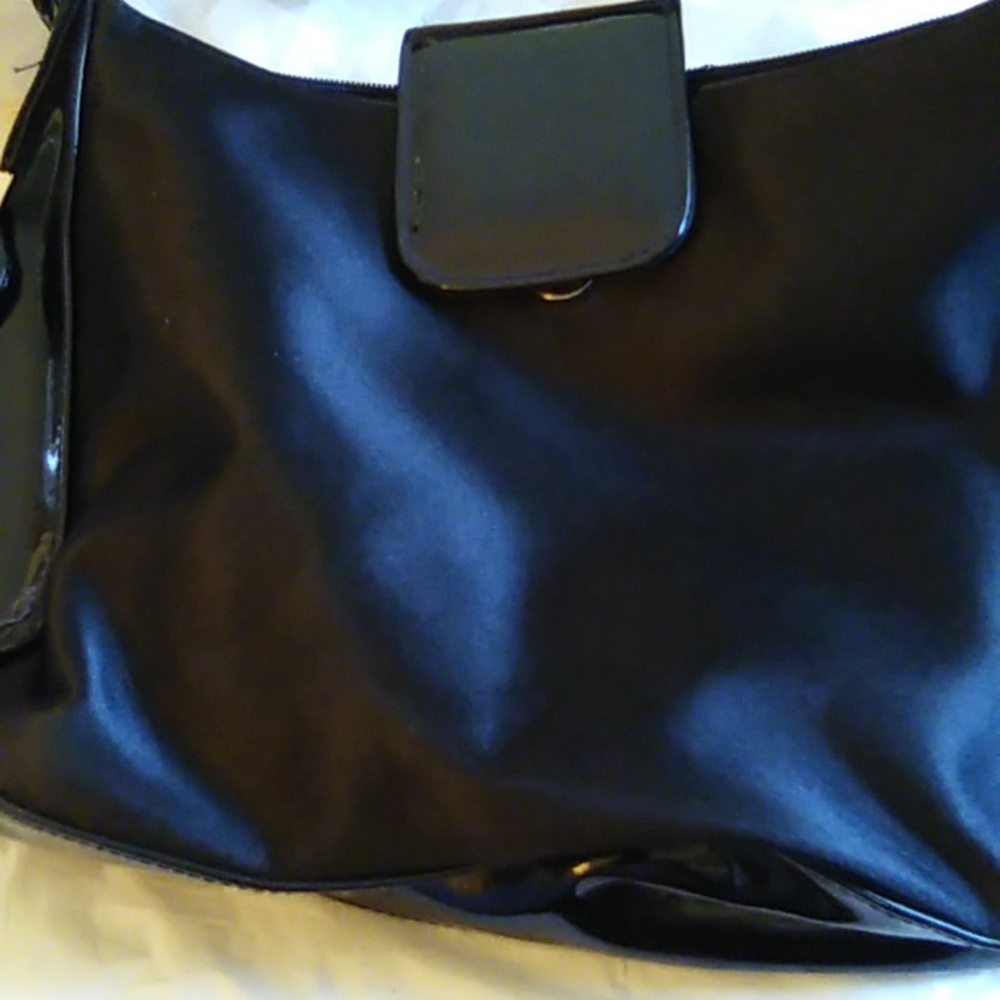 Ladies Vinyl and Faux Satin Handbag